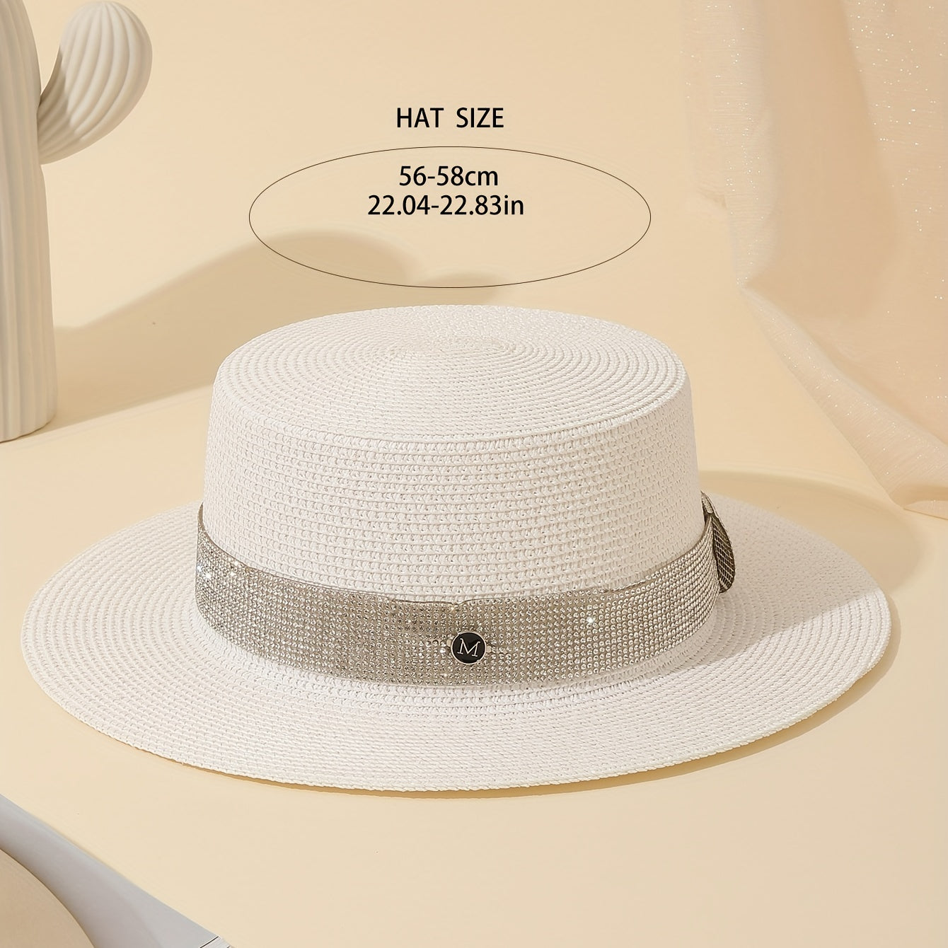 Rhinestone Strap Sun Hat M Label Decor Straw Jazz Hat