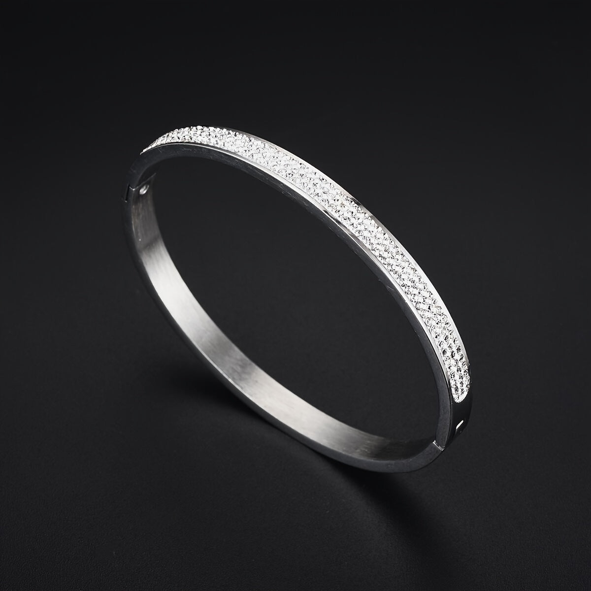 Inlaid Diamond Stainless Steel Unisex Bangle Bracelet