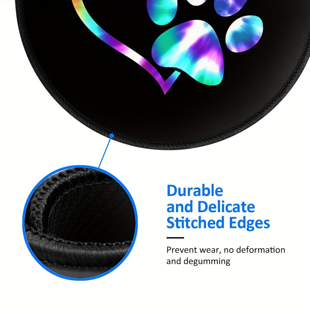 Galaxy Paw & Heart Pattern Round Mouse Pad Non Slip Rubber Base Mousepad