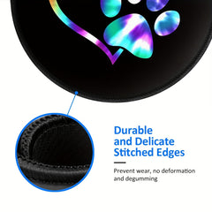 Galaxy Paw & Heart Pattern Round Mouse Pad Non Slip Rubber Base Mousepad