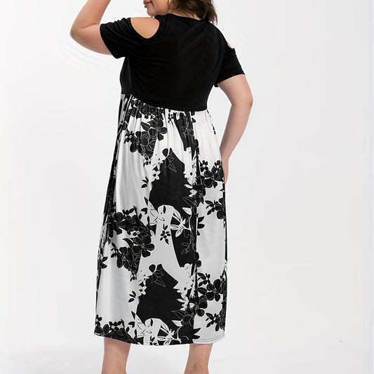  Floral Print Cold Shoulder Dress