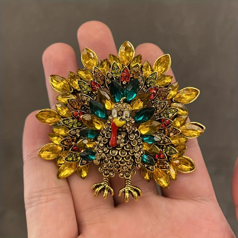 Vintage Rhinestone Turkey Brooches Chicken Giving Brooch Pins For Men