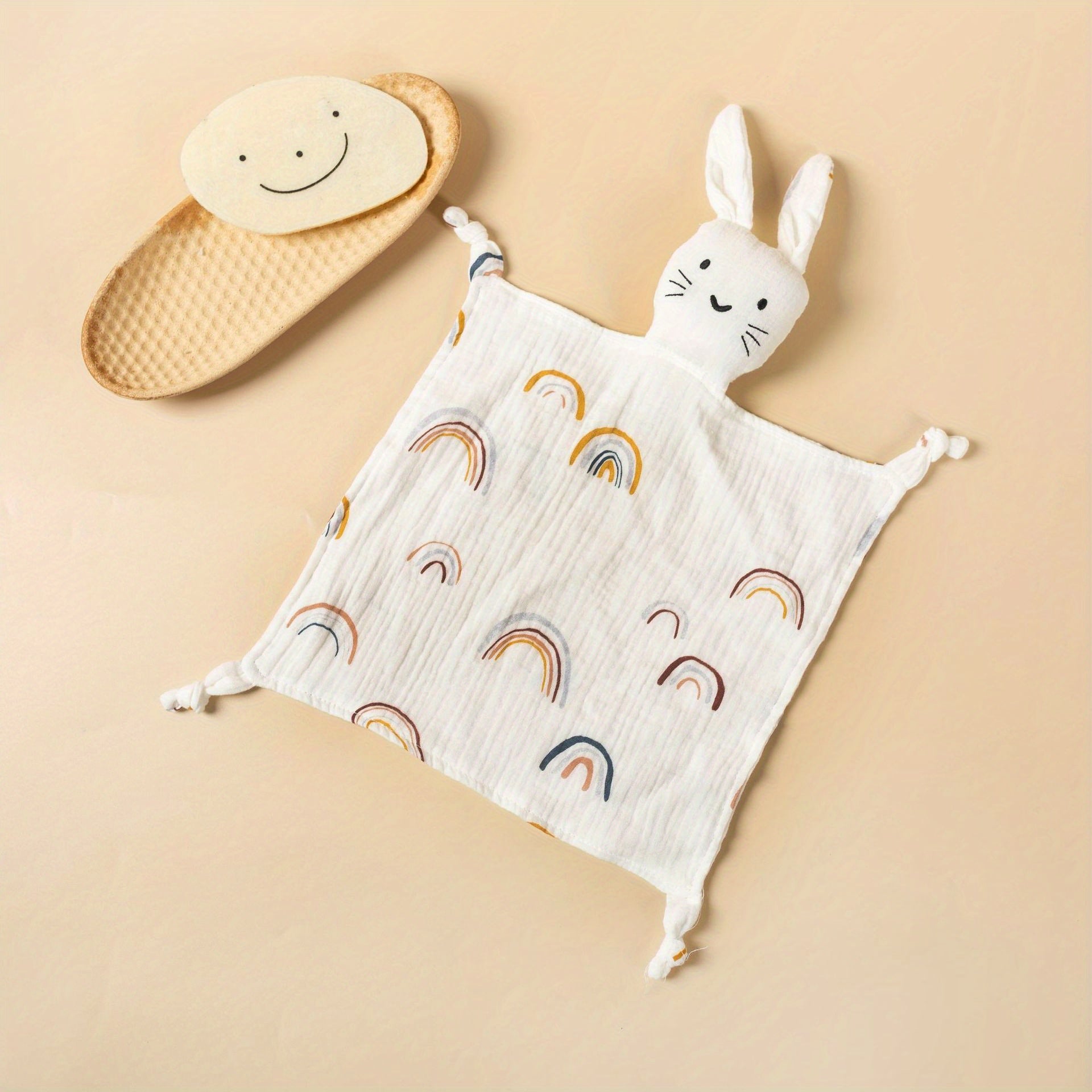 Baby Cotton Gauze Bib Rabbit Ear Doll 6-12 Months Sleeping Blanket