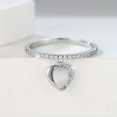 Heart Shape Pendant 18K Plated Dainty Dangle Ring For Wedding