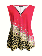  Colorblock Leopard Print V Neck Tank Top