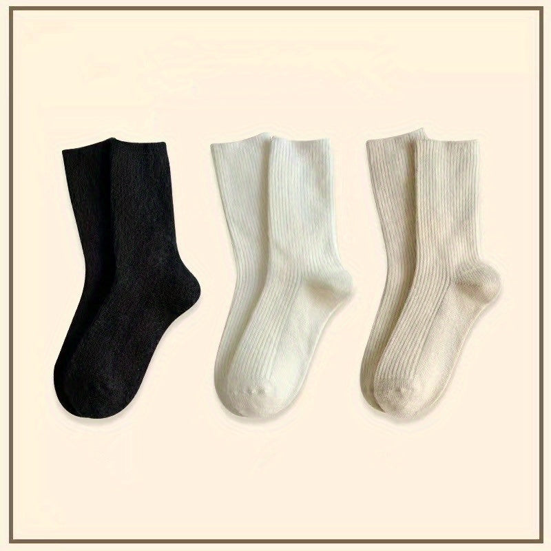 3 Pairs Solid Socks Comfy & Warm Women's Stockings