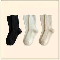 3 Pairs Solid Socks Comfy & Warm Women's Stockings