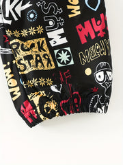 Girls Graffiti Style Loose Joggers Sweatpants High Waist Trousers