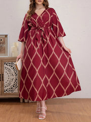  Boho Abaya Dress Women's Plus Argyle Print Three Quarter Sleeve