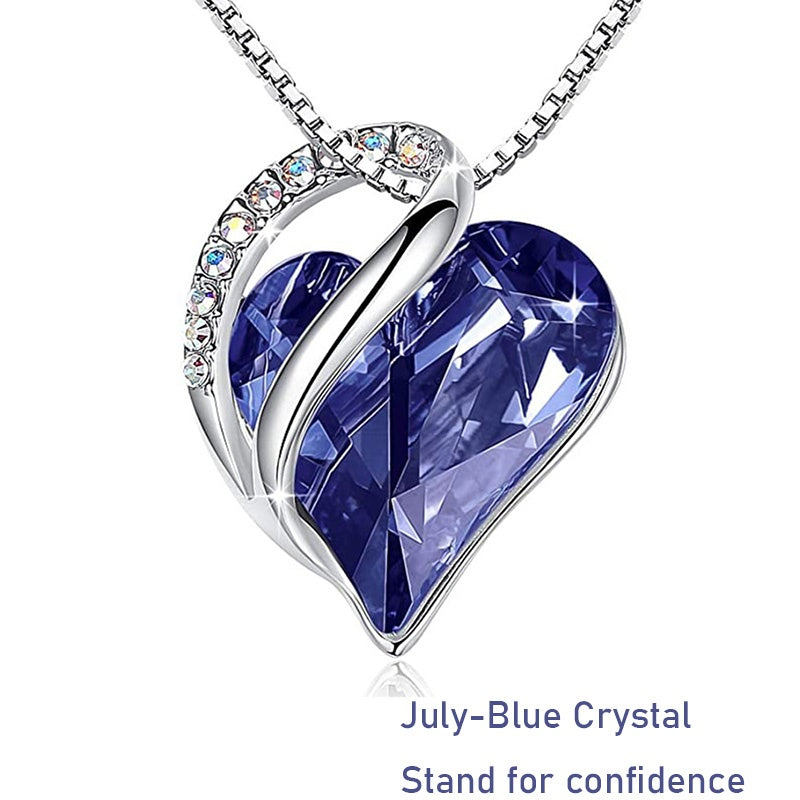 12 Months Birthstone Love Heart Pendant Necklace Jewelry Gift For Women