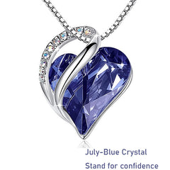 12 Months Birthstone Love Heart Pendant Necklace Jewelry Gift For Women