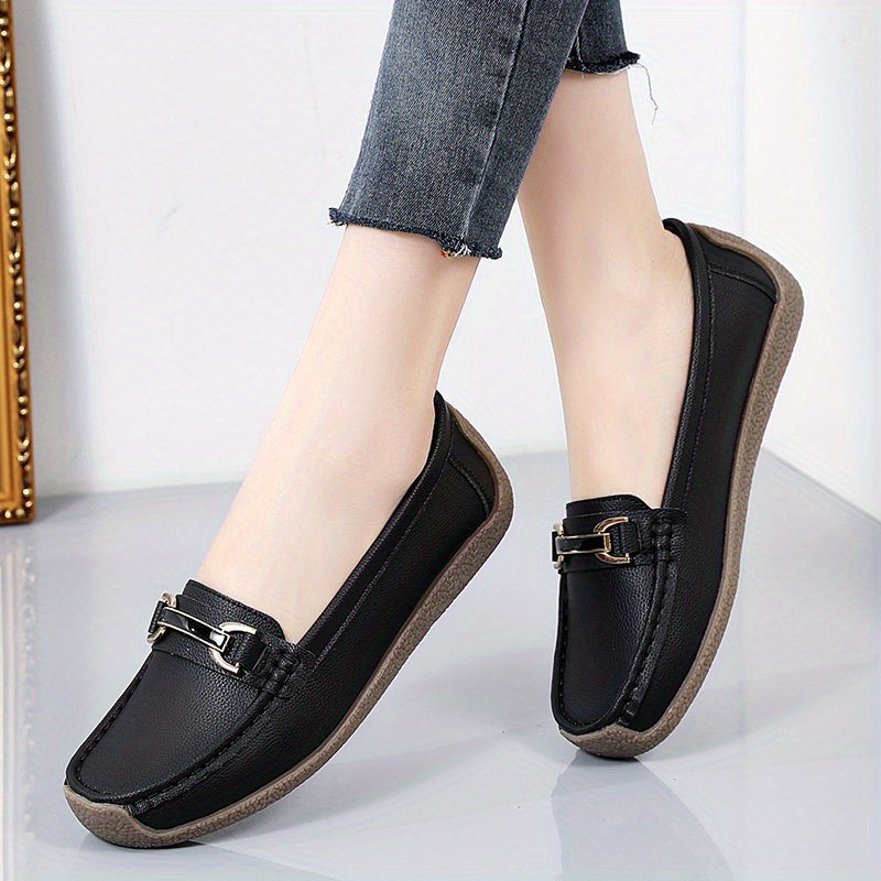 Metal Buckle Decor Loafers Soft & Lightweight Flat Loafers