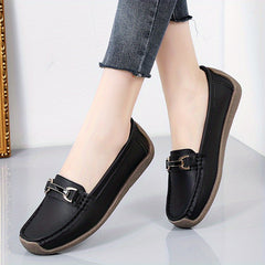 Metal Buckle Decor Loafers Soft & Lightweight Flat Loafers