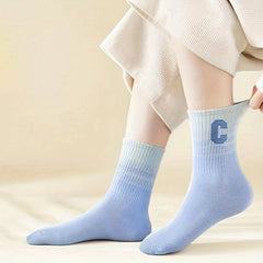 5 Pairs Letter Print Socks Women's Mid Tube Stockings