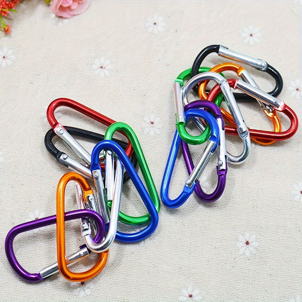 10pcs Carabiner Keychain Aluminum D-Ring Spring Snap Hook