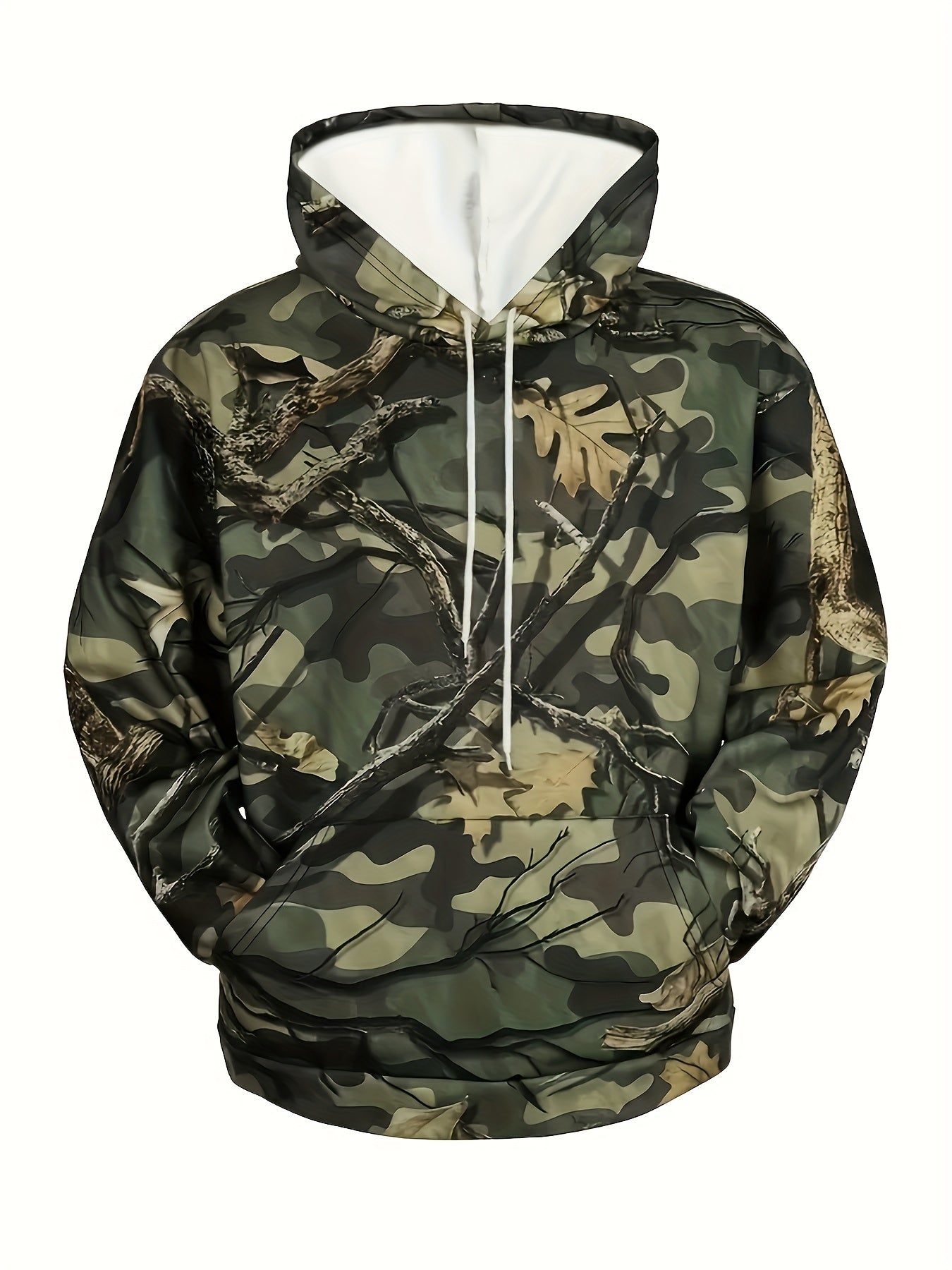 Camouflage Print Hoodie Men Graphic Sweatshirt Kangaroo Pocket Hooded Pullover