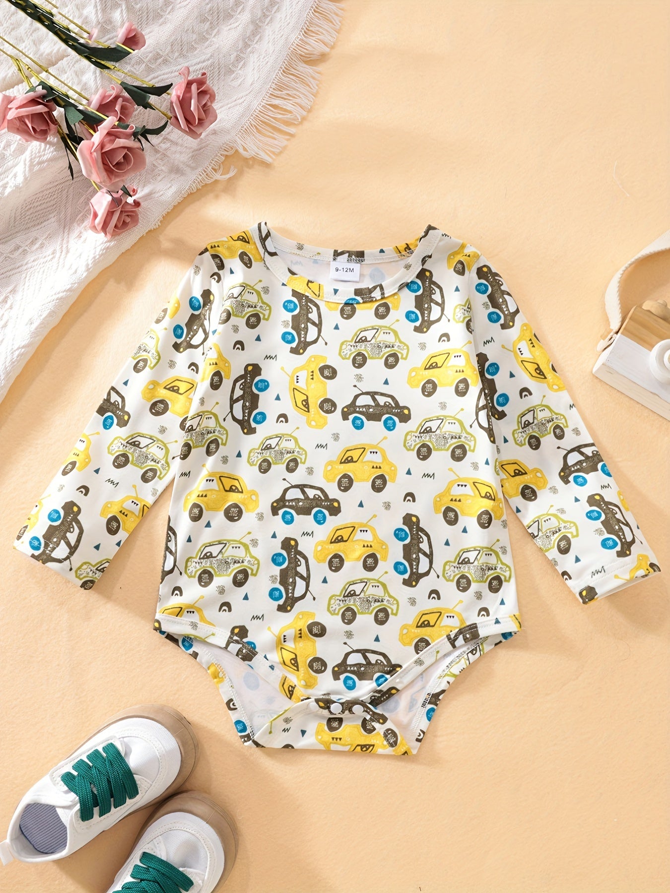 Boys' Triangle Jumpsuits Car Letter Print Rompers 3pcs Set