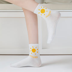 5 Pairs Cartoon Weather Print Socks Women's Mid Tube Stockings