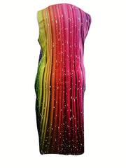  Colorblock Print Maxi Tank Dress With Pockets