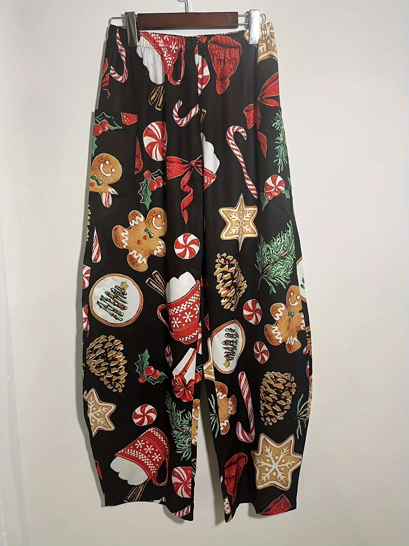 Women's Plus Christmas Print Wide Leg Pants