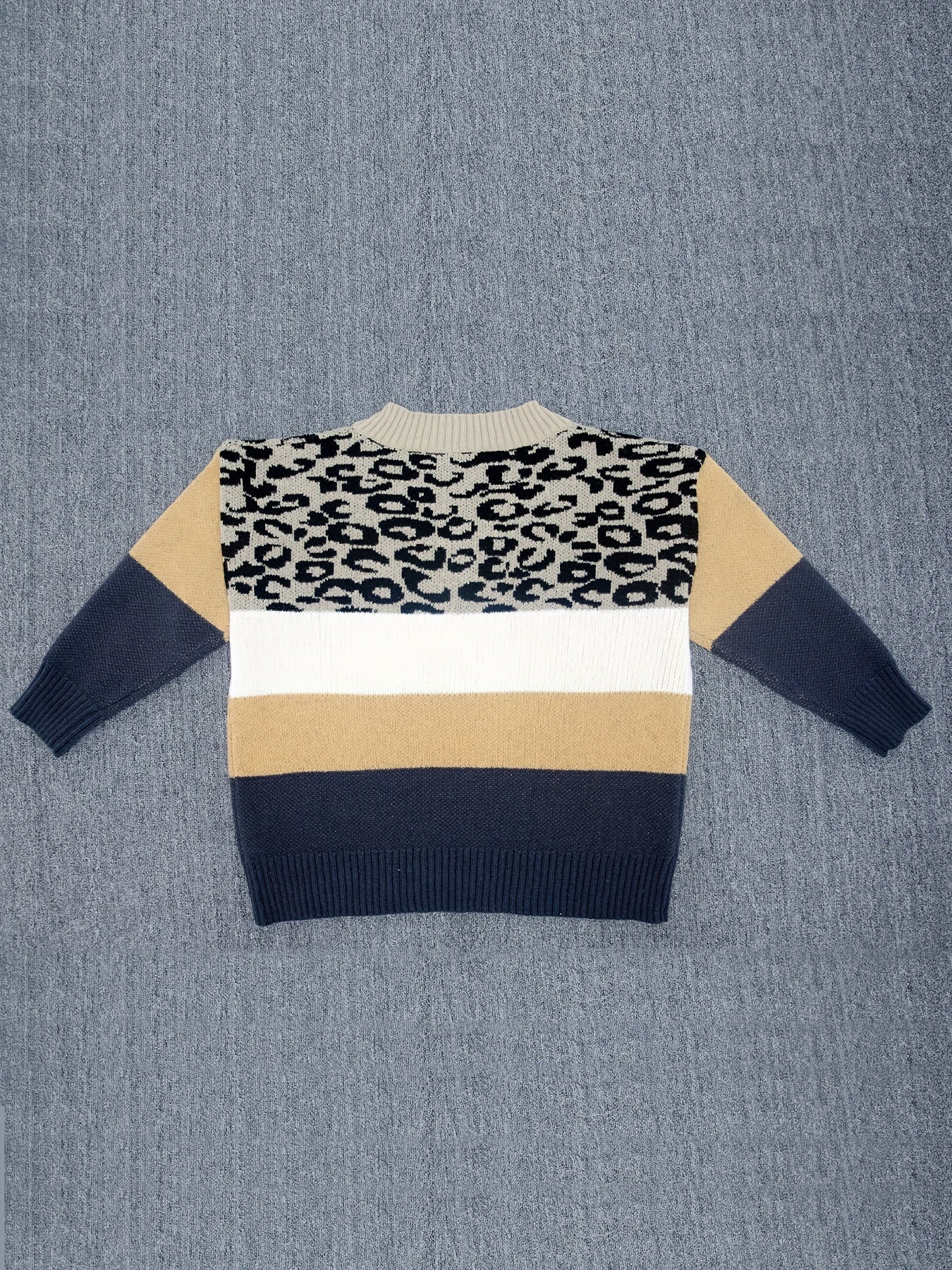  Casual Sweater V Neck Leopard Print Long Sleeve Pullover