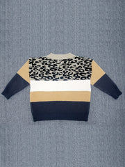  Casual Sweater V Neck Leopard Print Long Sleeve Pullover
