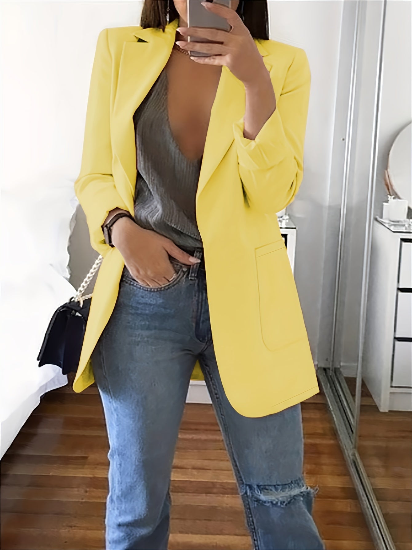  Casual Blazer Women's Solid Long Sleeve Suit Coat
