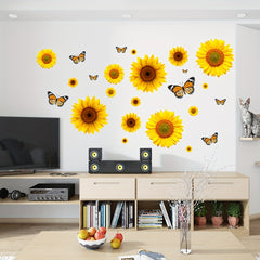 Yellow Sunflower Room Decoration Wall Sticker Butterfly Sofa Background