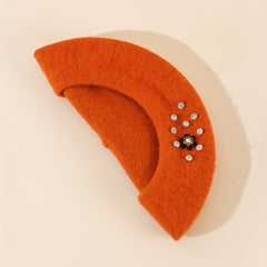 Orange Beads Flower Beret Cap Women Warm Elastic Berets Beanie