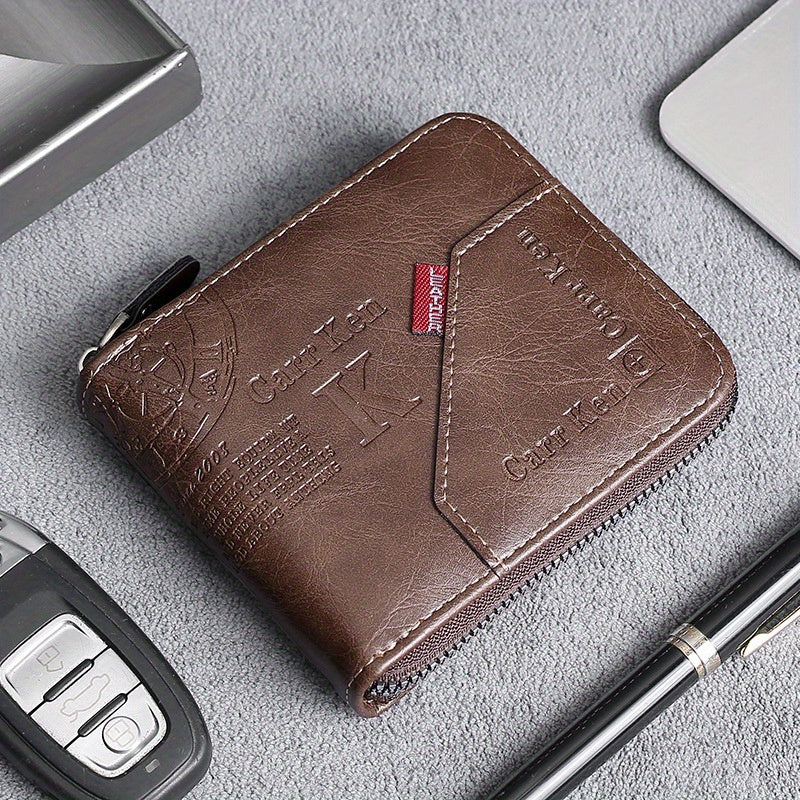 Men's Leather Zipper Wallet Bifold Card Holder Wallet