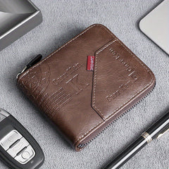 Men's Leather Zipper Wallet Bifold Card Holder Wallet