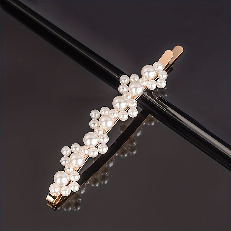Faux Pearl Snap Clip Bobby Pin Duck Billed Clip Head Jewelry Hair Accessories