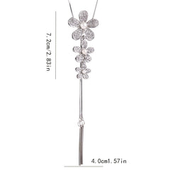 Flower Pendant Lariat Necklace Faux Pearls Long Chain Sweater Sweet Gift