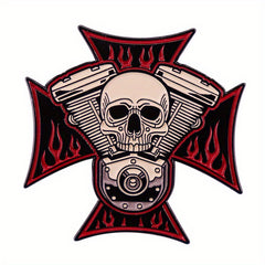Engine Skull Brooch Cross Badge for Men