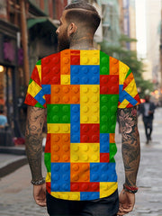 Men's Graphic Print Building Blocks T-shirt for Summer