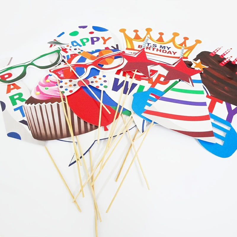 22pcs Happy Birthday Party Photo Props Party Favors Supplies for Kids Men Women