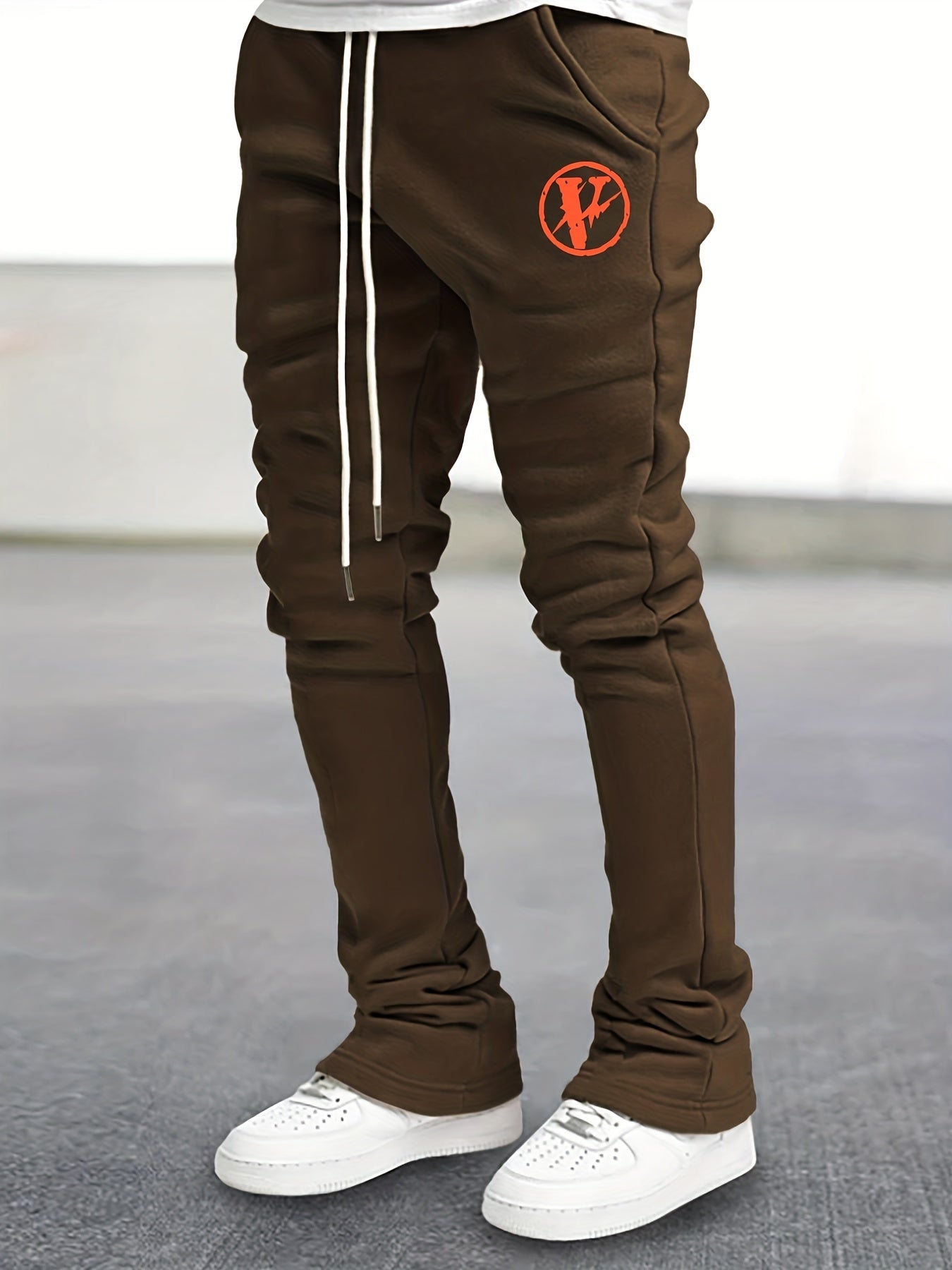 Men's V Pattern Drawstring Flare Pants