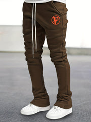 Men's V Pattern Drawstring Flare Pants