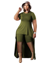  Solid Short Sleeve Tee & Shorts Set Women's Casual 2pcs Outfit
