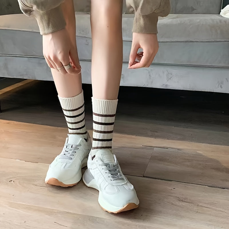 5 Pairs Soft Striped Crew Socks for Women