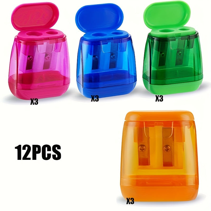 4pcs Double Hole Pencil Sharpener with Cover for Kids & Adults, Colored Pencils