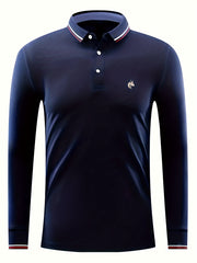 Fox Print Men's Lightweight Polo Shirt Long Sleeve Casual Button Up