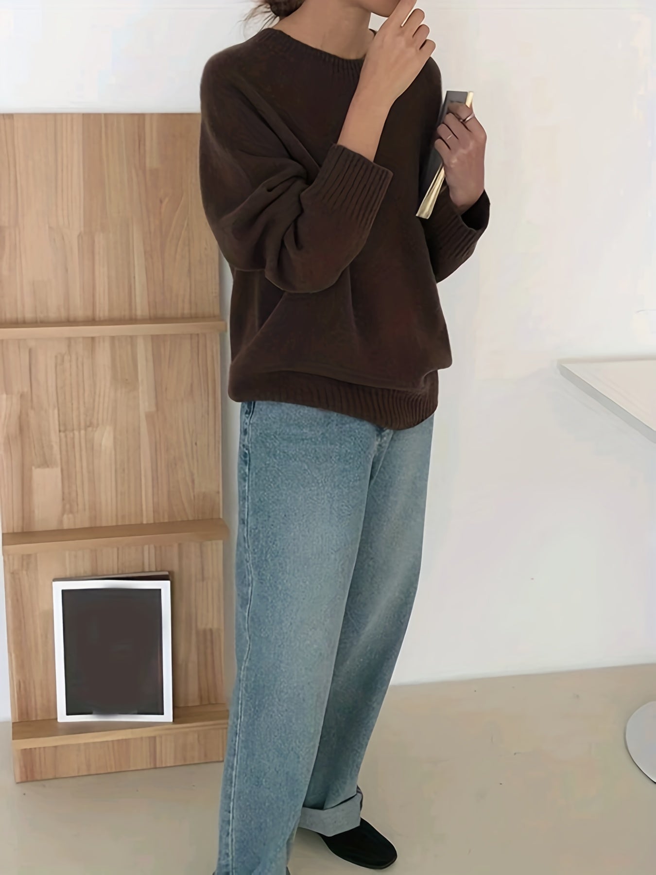  Casual Sweater Women's Plus Solid Raglan Sleeve