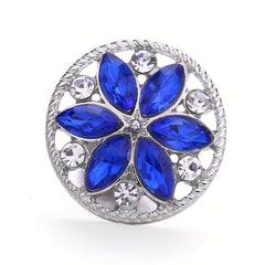 Alloy Flower Decor Round Snap Button with Rhinestones for DIY Jewelry
