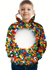 Building Blocks Pattern Kid's Hoodie Long Sleeve Top for Spring Fall