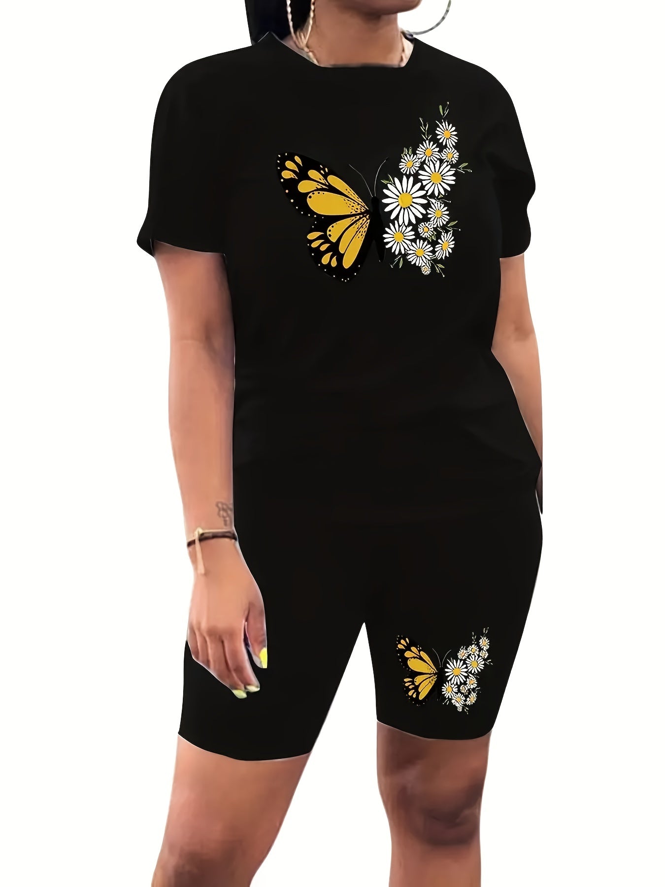  Butterfly Print Tee & Shorts 2 Piece Set