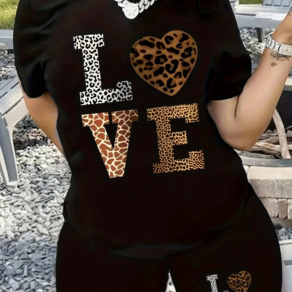  Cross & Slogan Print 2 Piece Set