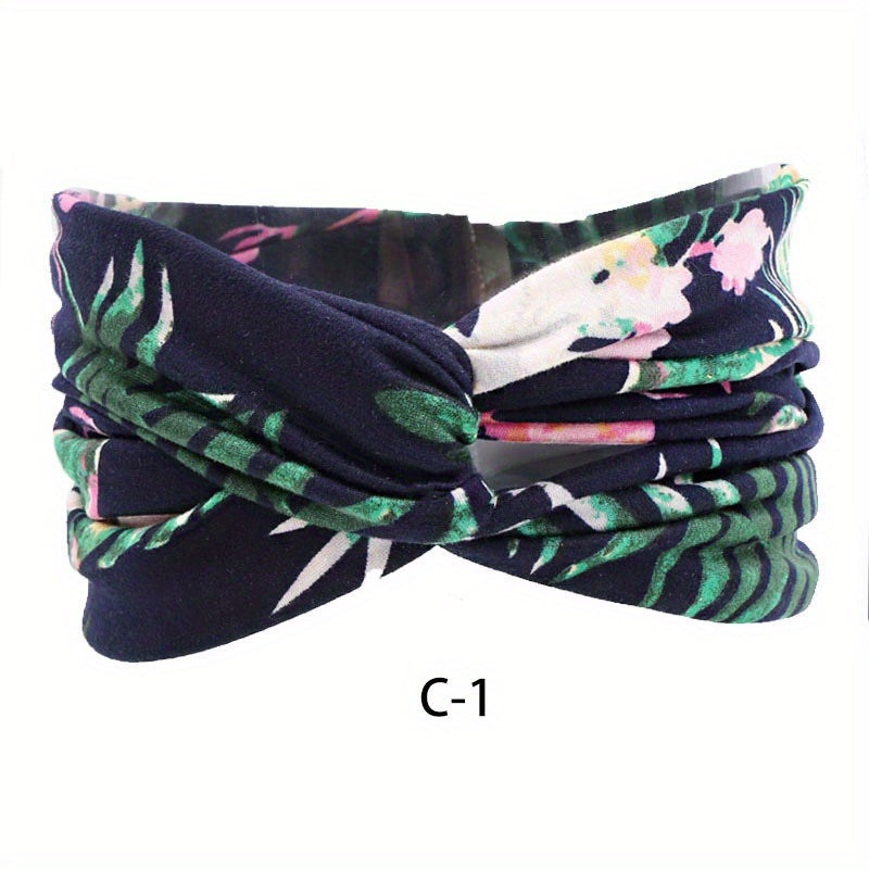 Boho Print Wide Headband Stretchy Sweatband for Women