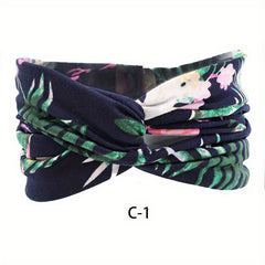 Boho Print Wide Headband Stretchy Sweatband for Women