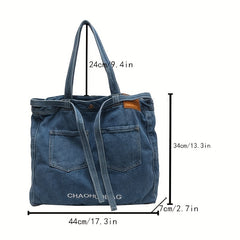 Denim Canvas Tote Bag Large Capacity Shoulder Bag Vintage Y2K Hobo Bag